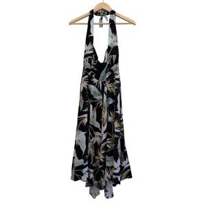Pineapples Halter Floral Midi Dress Womens XL Hawaiian Tropical Vacation Black